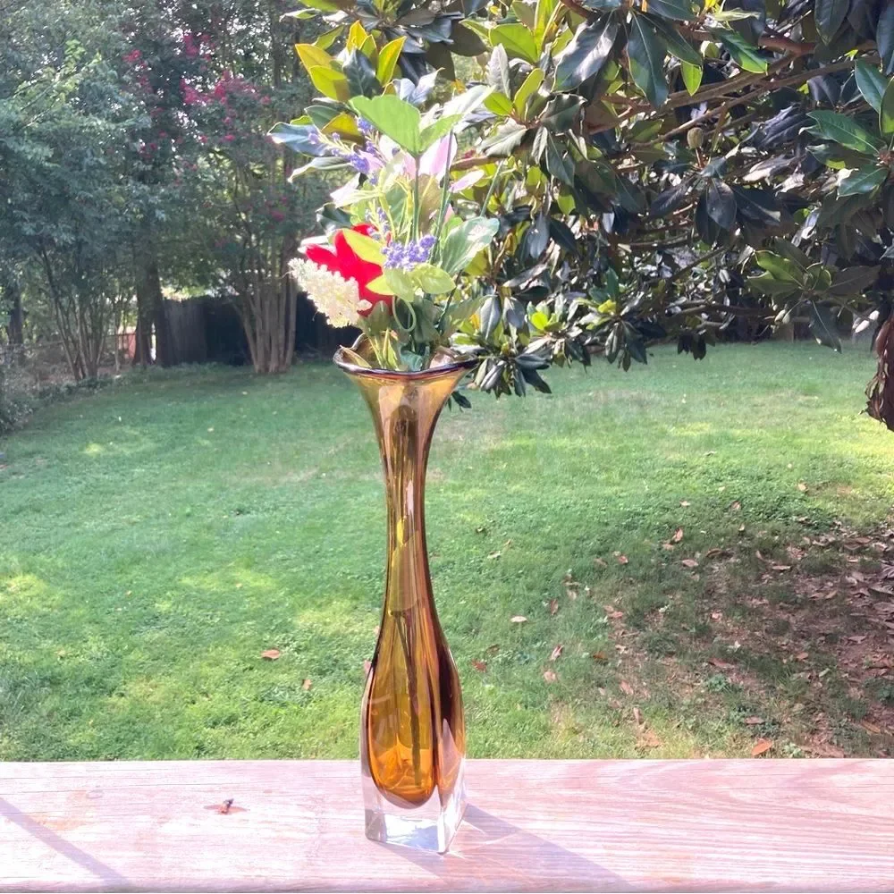 Bo Borgstrom Jack In The Pulpit Vintage 1960s Swedish Amber Glass Vase 12.5 in